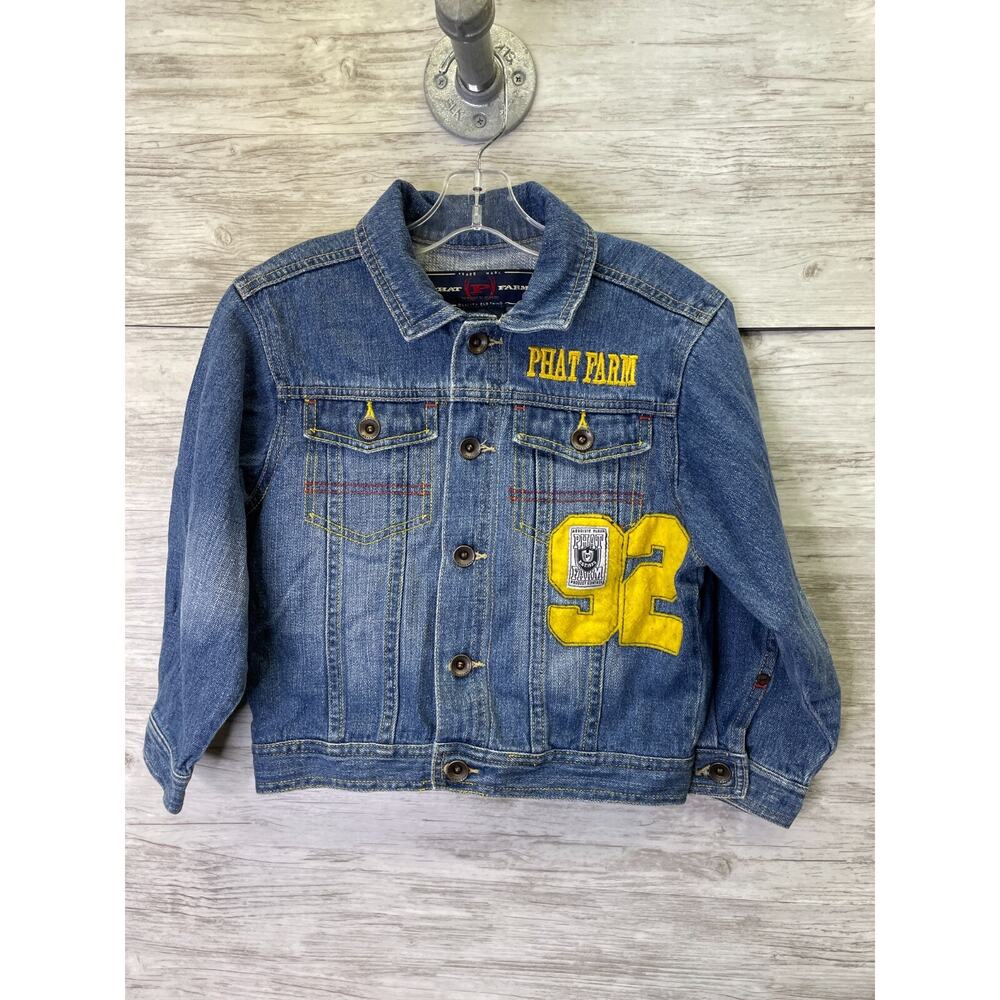 Vintage Phat Farm Denim Jacket Youth Kids Size 5 Embroidered Patche Trucker‎
